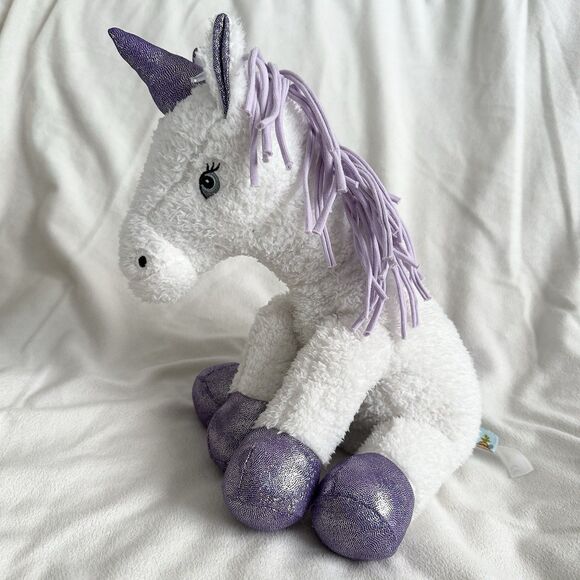 Bunnies by the Bay White Unicorn Purple Mane Sparkle Feet Stuffed Plush Toy - Picture 1 of 5